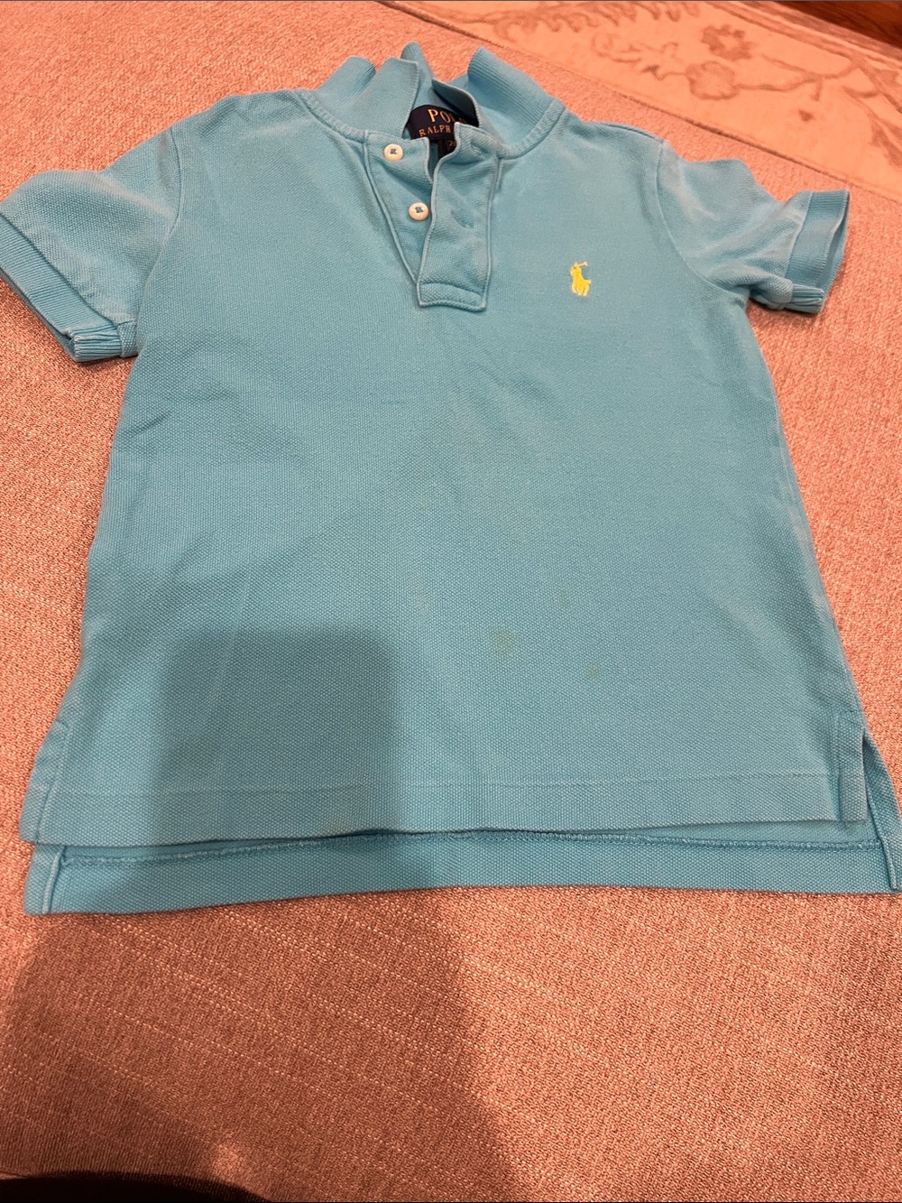 Polo by Ralph Lauren Boys' Aqua Blue Short Sleeve Polo with Yellow Pony